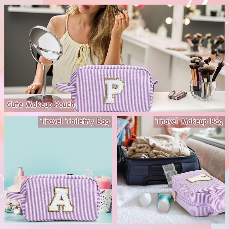 YOOLIFE Initial Makeup Bag for Women - Monogram Cute Makeup Bag Cosmetic Case Toiletry Pouch for Women Her Best Friend Sister Teacher, Personalized Birthday Gifts for Women, Purple V - Image 3